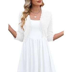 Women's 3/4 Sleeve Cropped Cardigan Knit Sweaters Trendy Open Front Bolero Shrug